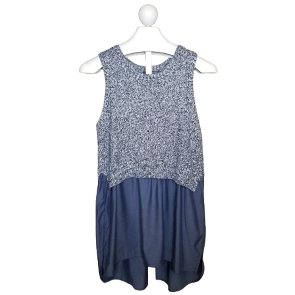 A Pea In The Pod Maternity Sleeveless Knit Chambray Combo Top Large
